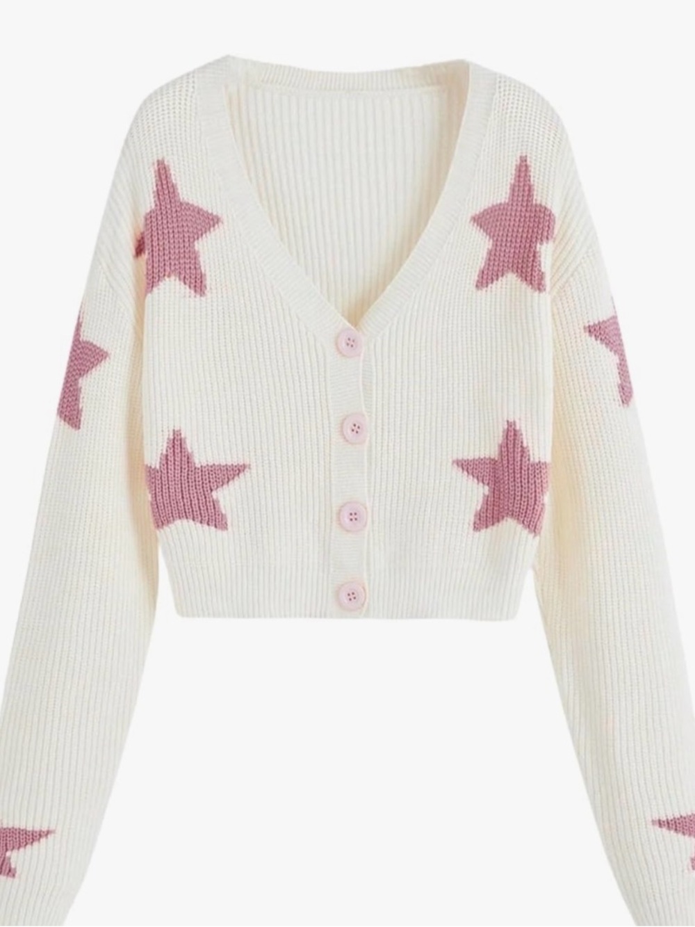 Cream Star-Print Cropped Cardigan Sweater - Pink Stars